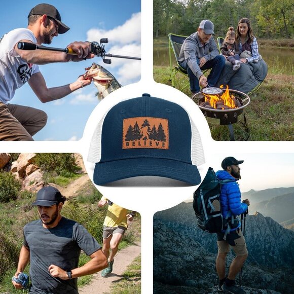 🆕Men Blue Mesh Bigfoot Leather Cap Snapback Sasquatch for Hunting & Hiking Hat - Picture 4 of 7